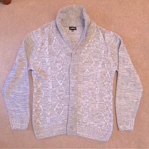 Carbon Cardigan Sweater Adult Plus Size XXL Grey White Button Down Shawl Collar